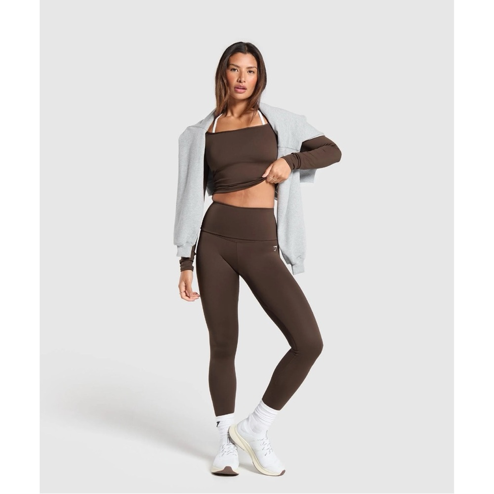 Gymshark Everyday Long Sleeve Midi Top and Everyday Fold-over Legging in Brown